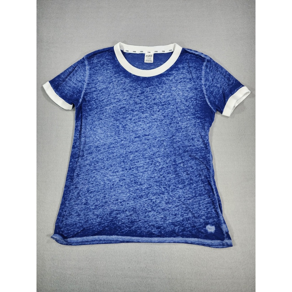 Victoria's Secret Y2K Pink Burnout Ringer T-Shirt Large Blue White Thin Retro
